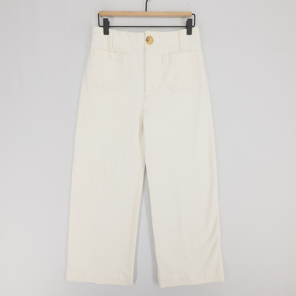 Pilcro Sienna Jeans Womens 27 Cream High Rise Crop Wide Leg Utility Patch